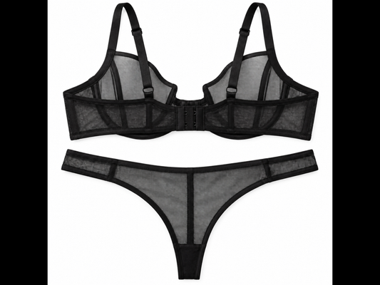 Black Sheer Lingerie Set with Faux Ring Details