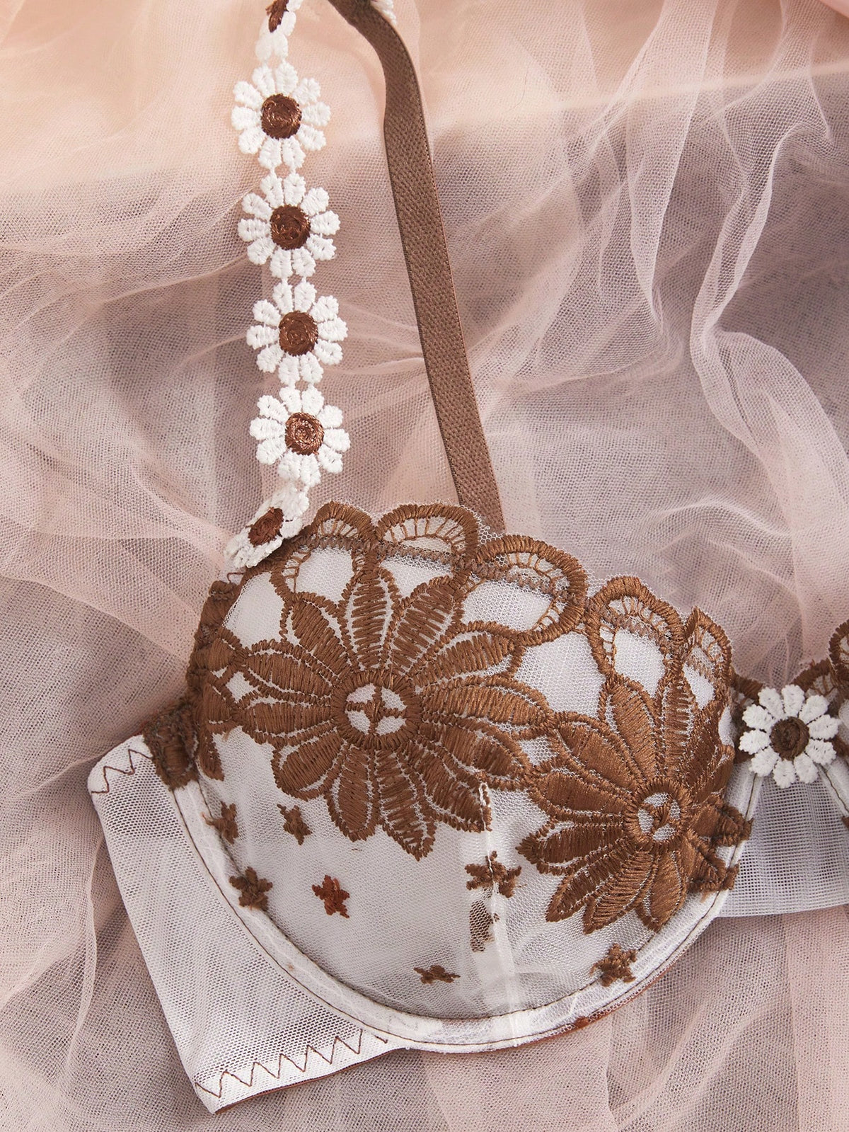 Coffee-Coloured Daisy Lingerie Set