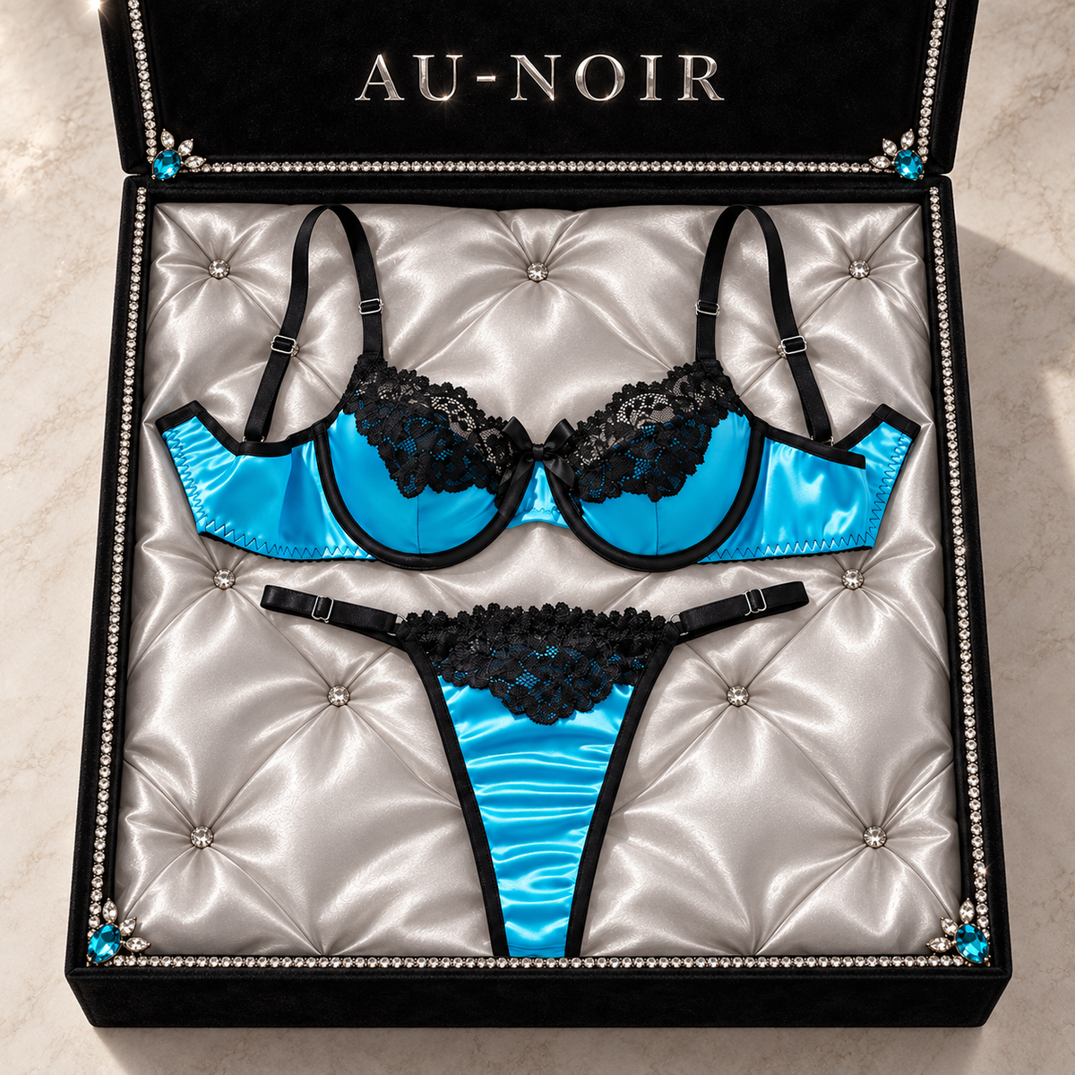 Blue & Black Underwired Lingerie Set | 32C