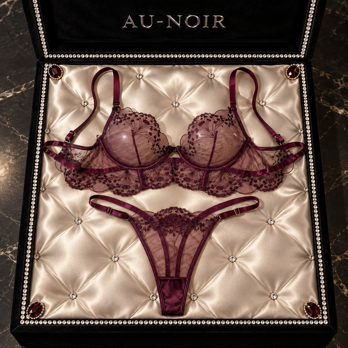 Wine-Coloured Longline Bra & Thong Set