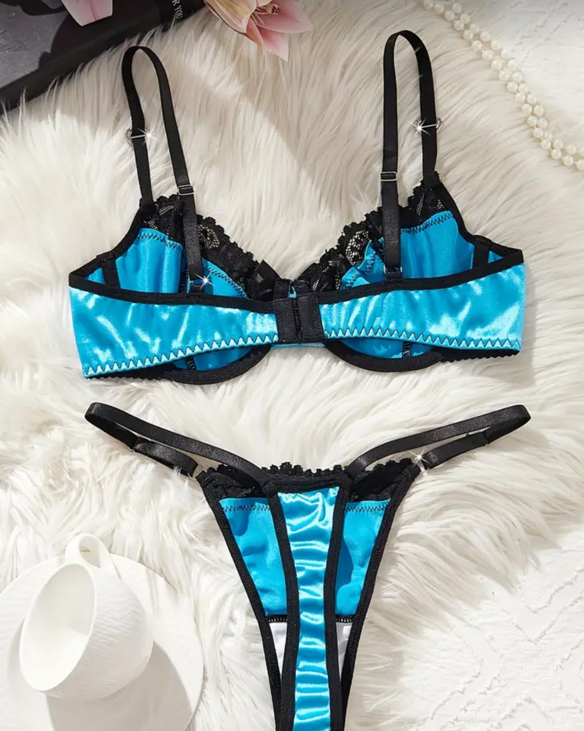 Blue & Black Underwired Lingerie Set | 32C