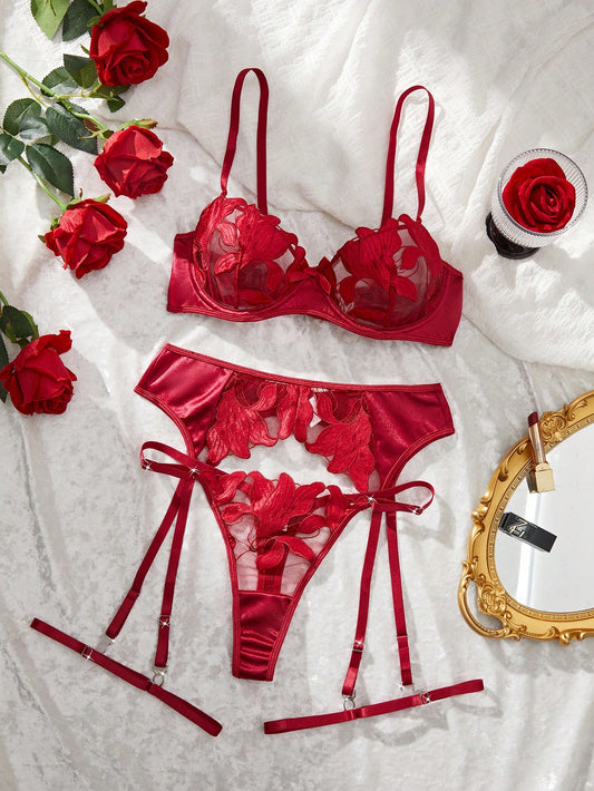 Red Three-Piece Lingerie Set