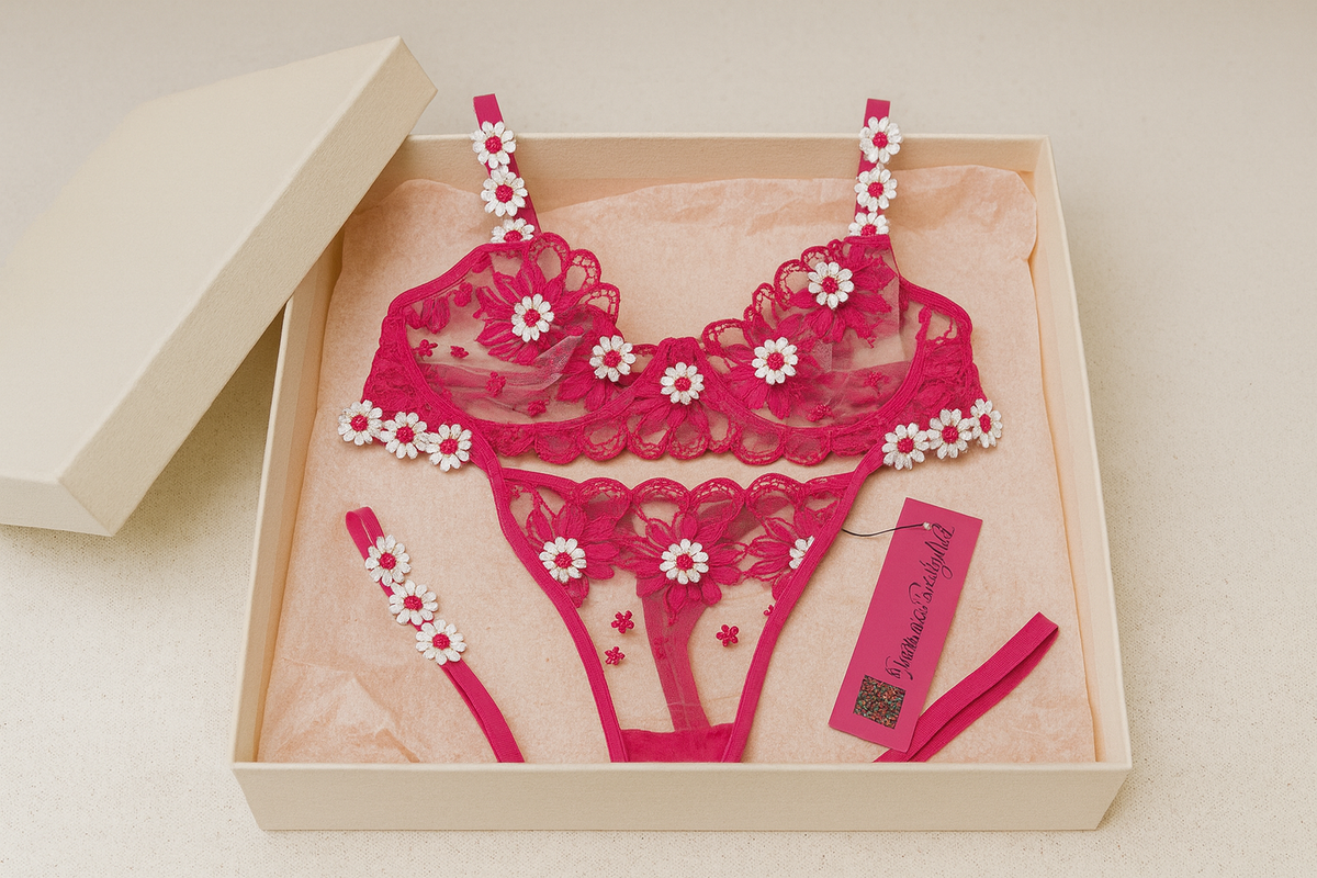 Hot Pink Daisy Embroidered Bra & Thong Set
