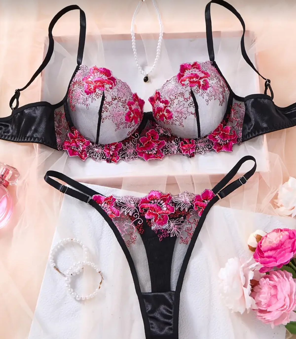 Pink & Black Lingerie Set | 36C / UK 12