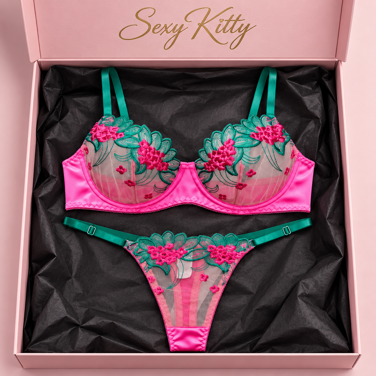 Hot Pink & Green Lingerie Set
