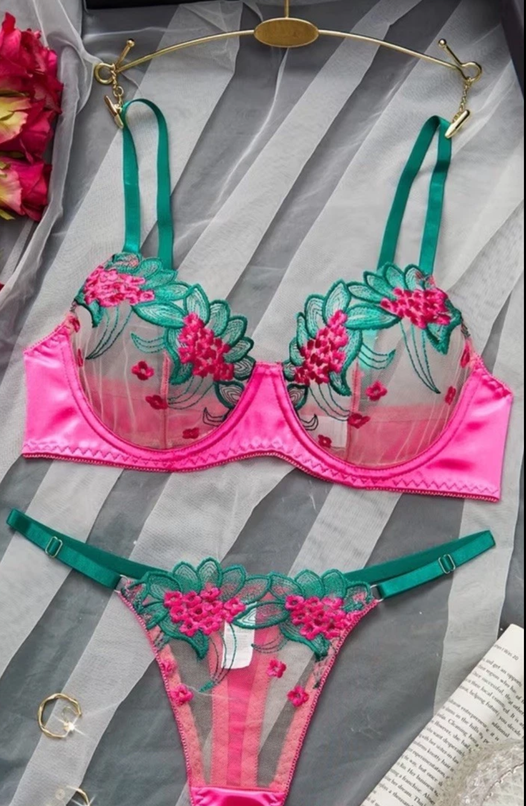 Hot Pink & Green Lingerie Set
