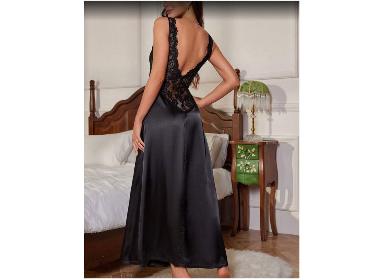 Sexy black satin and lace chemise comes gift boxed