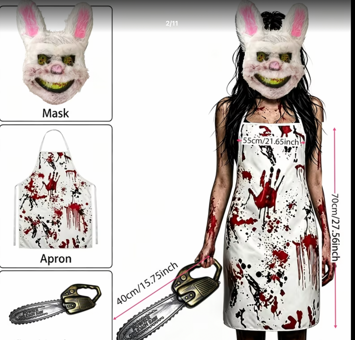 Scary Halloween costume mask saw and apron
