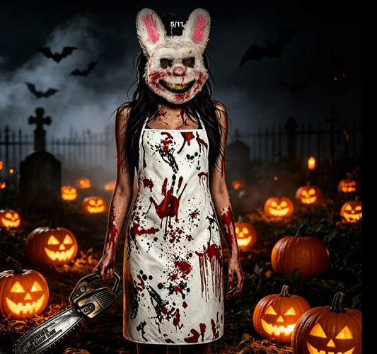 Scary Halloween costume mask saw and apron