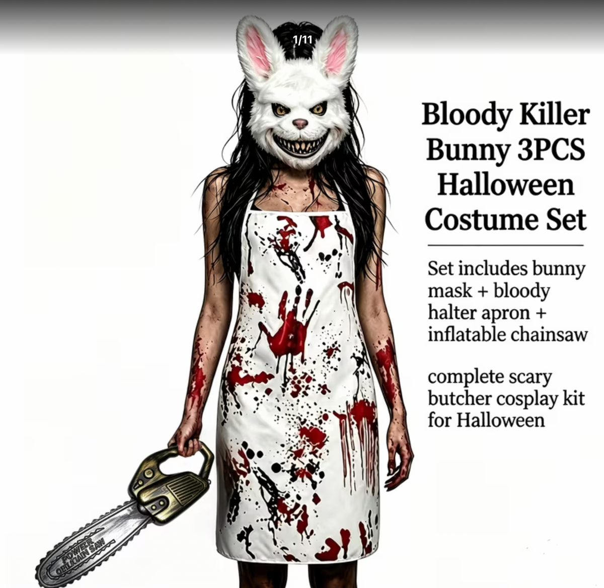 Scary Halloween costume mask saw and apron
