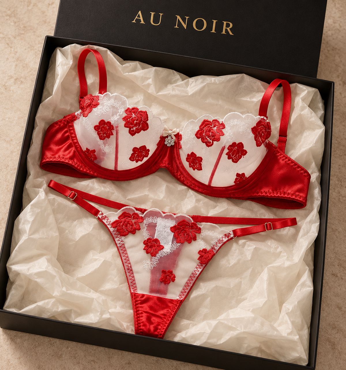 Stunning red lingerie set Underwired non padded bra and thong