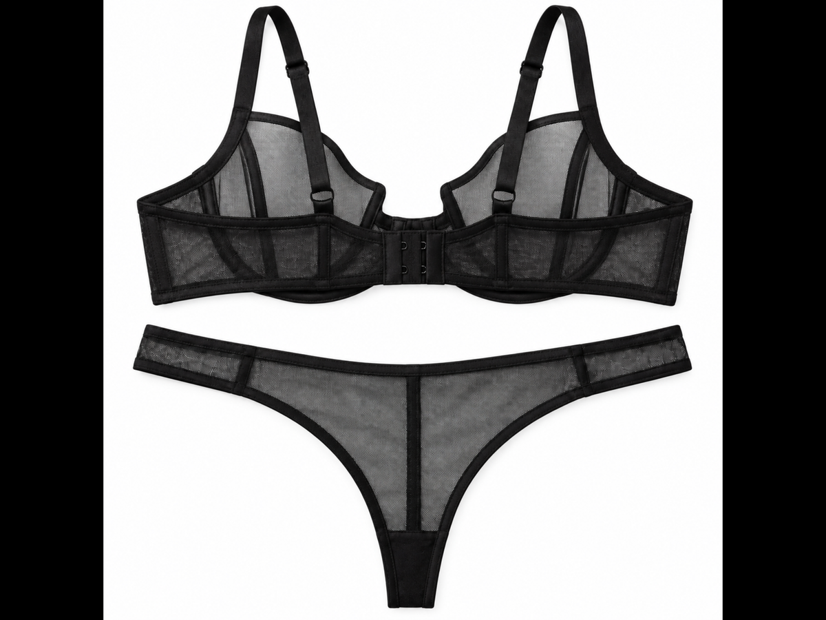Black Sheer Lingerie Set with Faux Ring Details