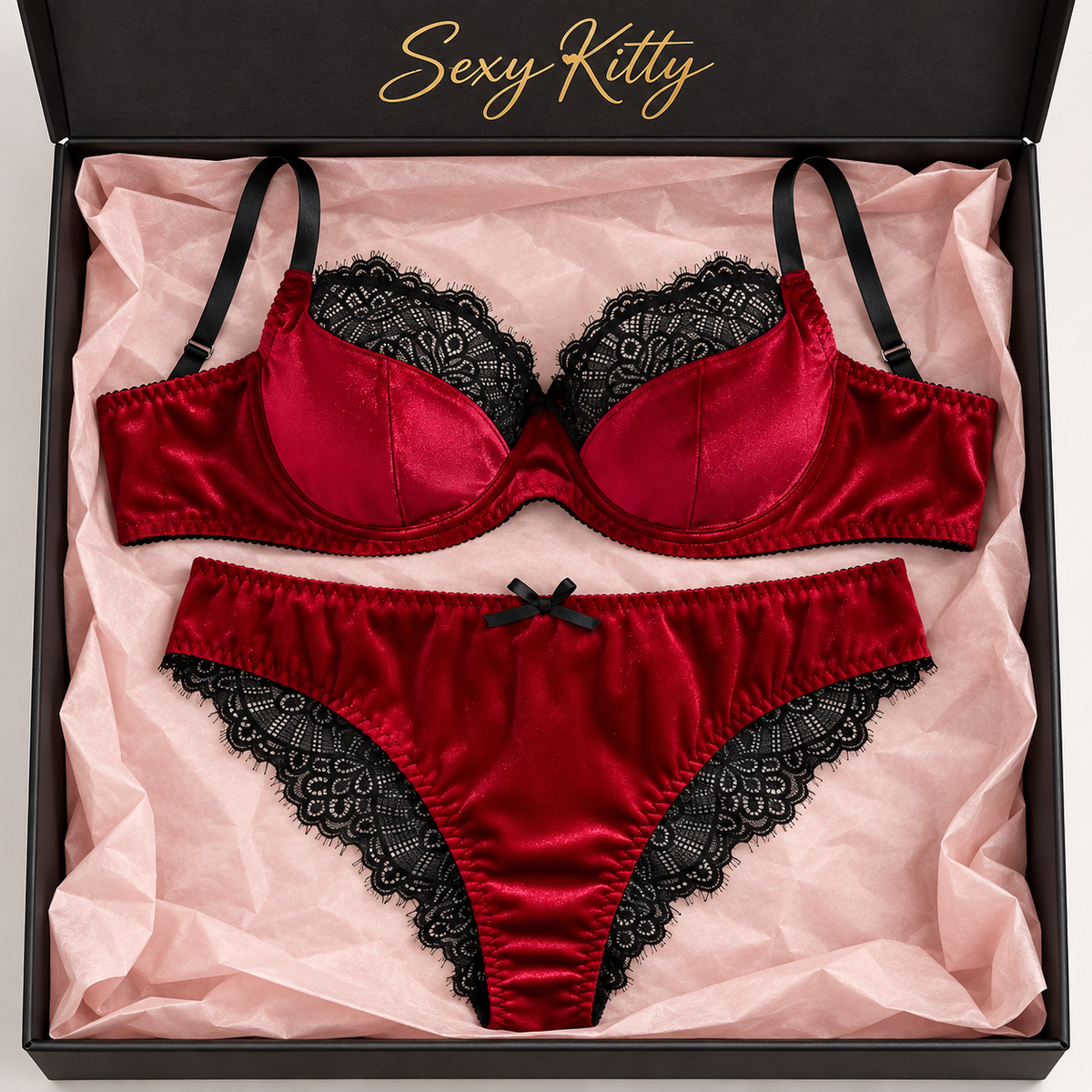 Curve Velour Lingerie Set with Lace Trim