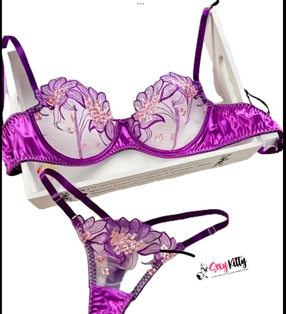 Lilac Embroidered Underwired Bra & Adjustable Thong Set
